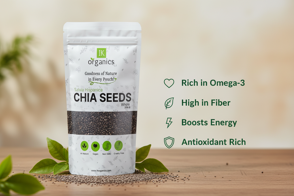 Bag of IK Organics Chia Seeds benefits