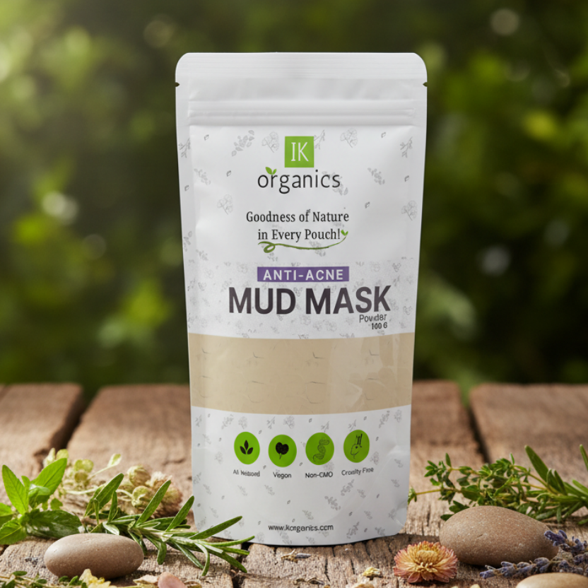 IK Organics Anti-Acne Mud Mask packaging on a white background